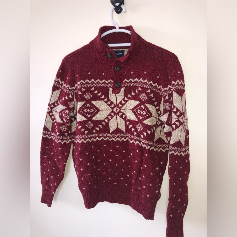 American Eagle Outfitters 3 Button Turtleneck Sweater Small Red Cream